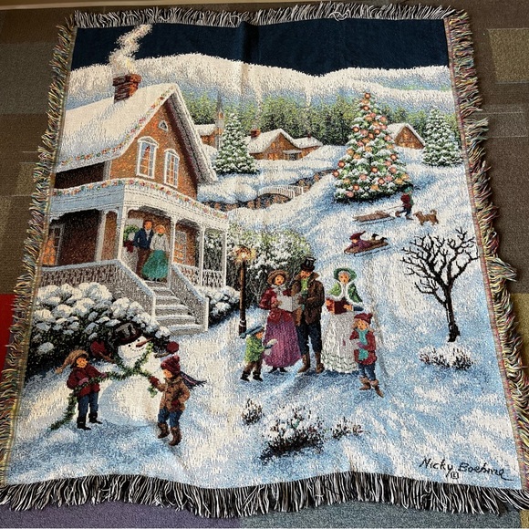 Blue and White Winter Wonderland Throw Blanket - Picture 1 of 6